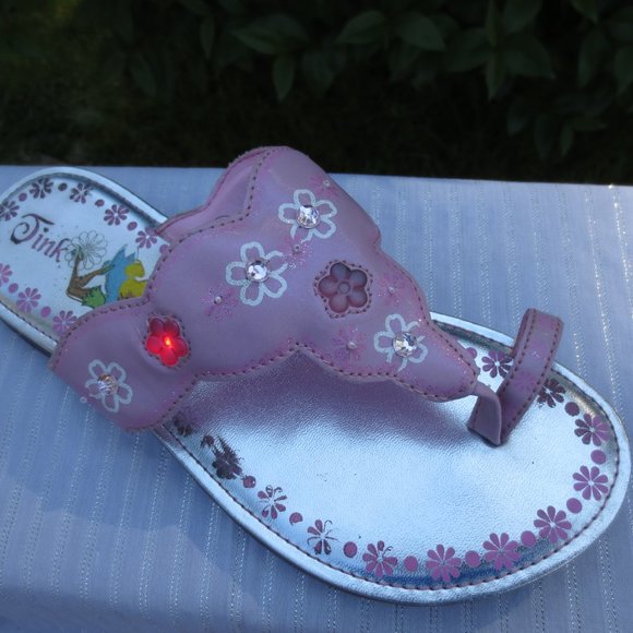 Disney Sandals Tinker Bell Pink Floral Light Up Toe Ring Thongs Girls Size 4.5 - Picture 4 of 9